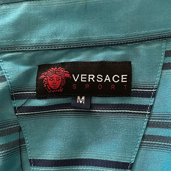 Versace Sport Blue Striped Long Sleeve Button Front Shirt Top **Size M** - Picture 4 of 6